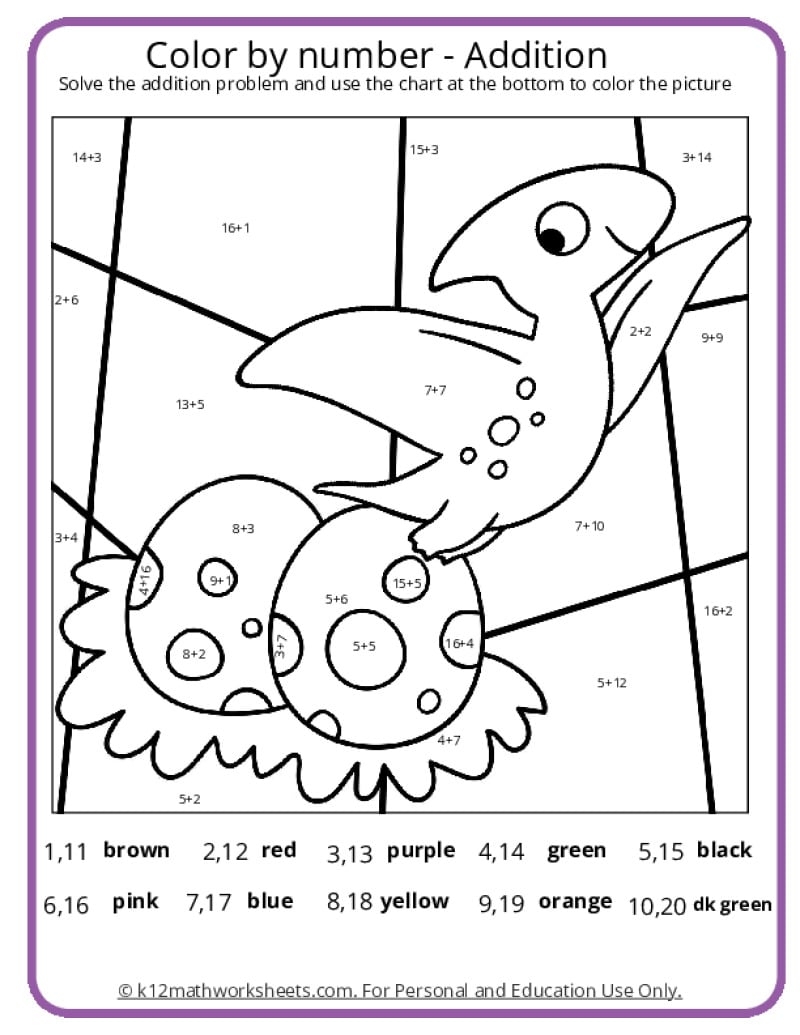 Dinosaur Color By Number Pages K12 Math Worksheets Dinosaur Color By Number Pages K12 Math Worksheets