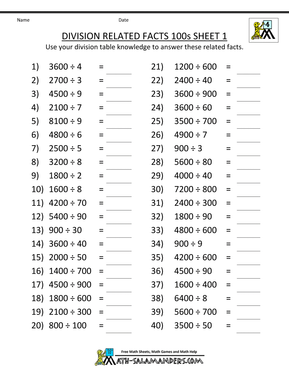 Dividing By Multiples Of 10 And 100 Division Worksheets Problems Free Printable Math Drills Free Printables Lettering SVG Files Tools Apps