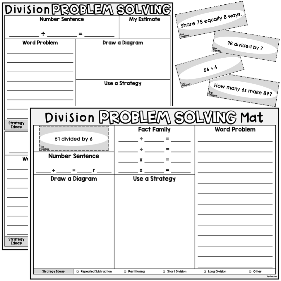 Division Problem Solving Mat Worksheets Top Teacher Division Math Worksheet 22 Page Printable Math Curriculum Etsy