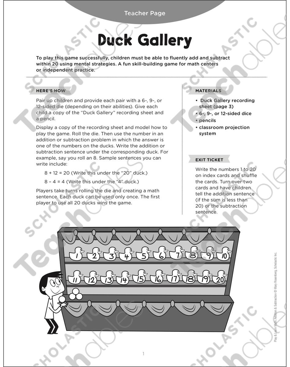 Duck Gallery Add Subtract Play Learn Math Printable Games And Puzzles Skills Sheets Math Picture Pages With Activities Scholastic Grades 1 3 Workbook 2000 School Etsy