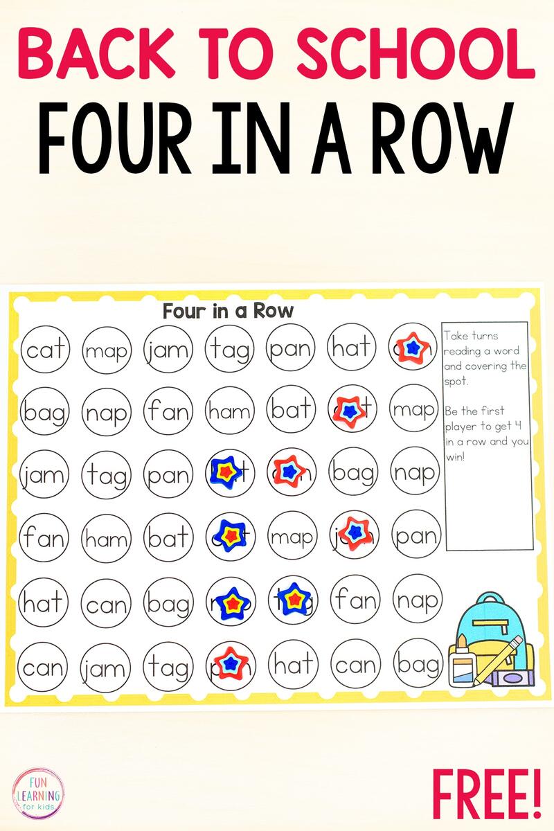 Editable Back To School Four In A Row Printable Game Editable Back To School Four In A Row Printable Game