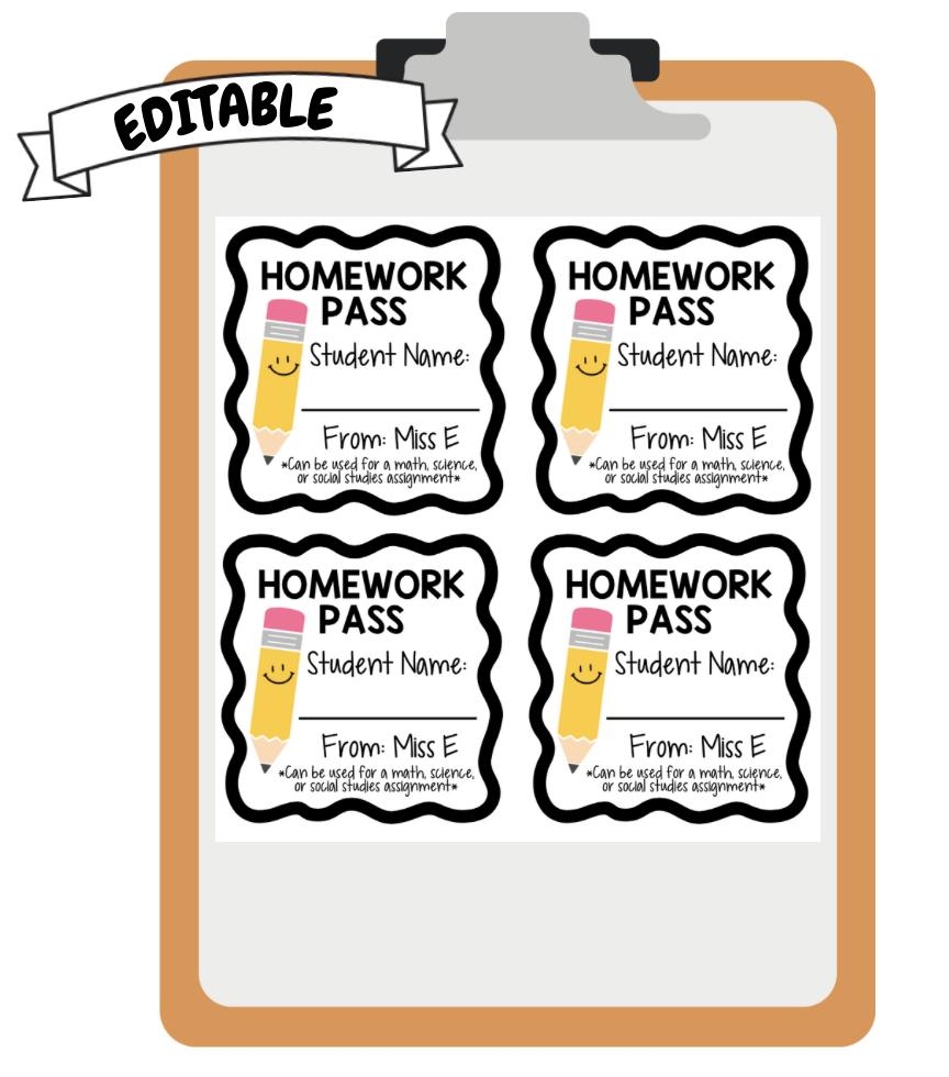 Editable Homework Pass Canva Template Classroom Reward Digital Download Etsy Storyboard That Free Printable Hall Passes For Classrooms