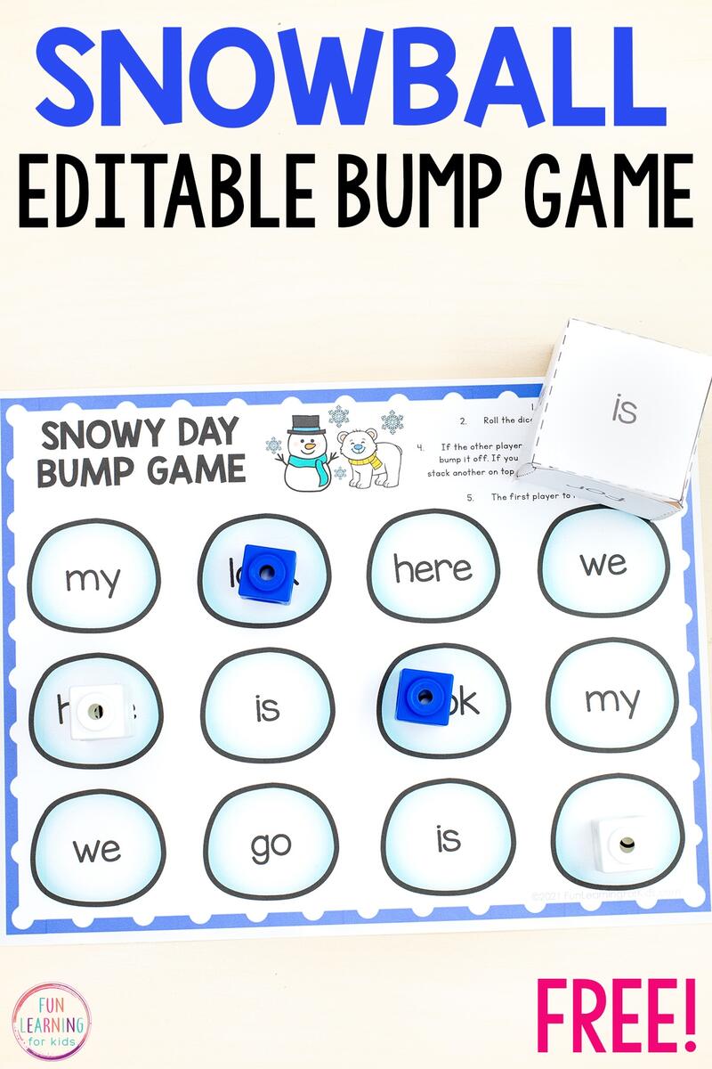 Editable Winter Bump Game Printable For Word Work Editable Winter Bump Game Printable For Word Work