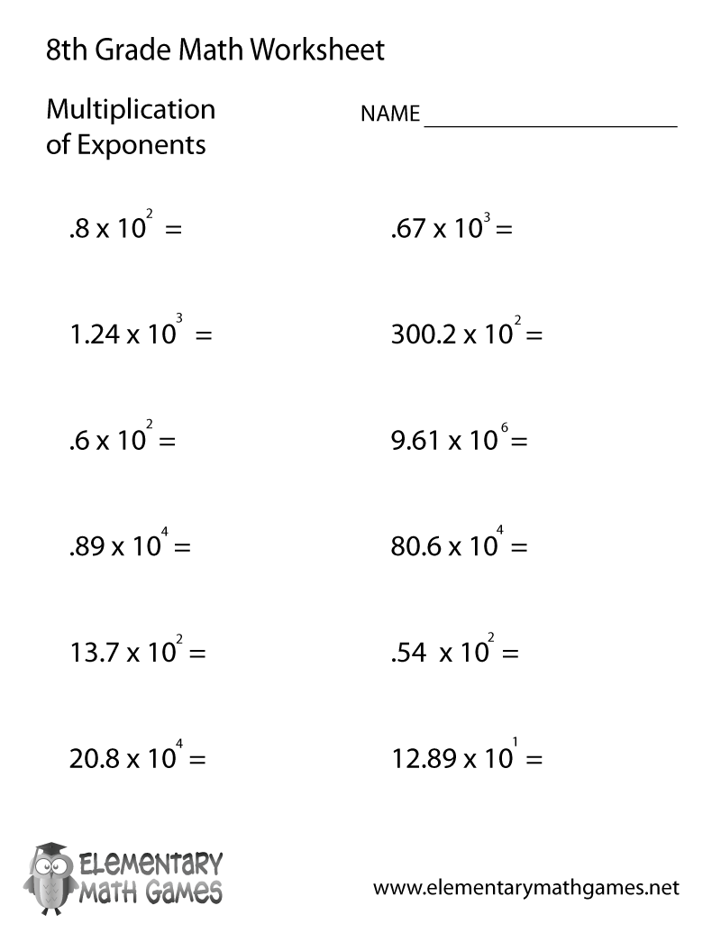 Eighth Grade Multiplication Of Exponents Worksheet Grade 8 Math Worksheets
