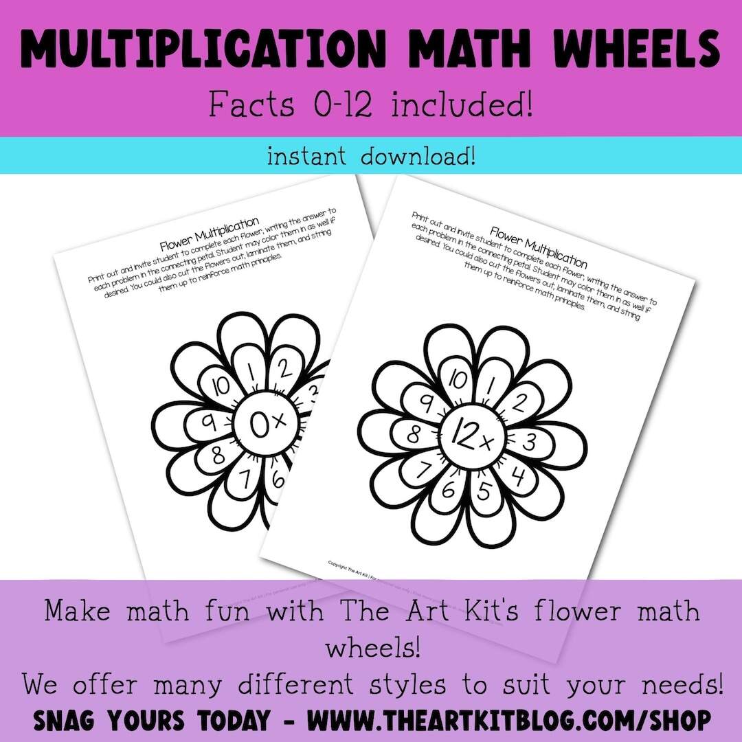 Elementary Multiplication Flowers Waldorf Learning Printable Worksheets 0 To 12 Math Wheels Homeschooling Kids Educational Etsy