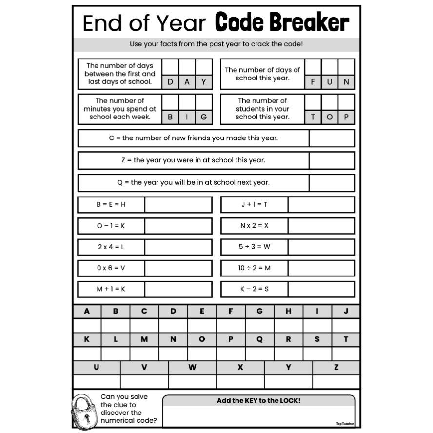 End Of Year Maths Code Breaker Worksheets Top Teacher End Of Year Maths Code Breaker Worksheets Top Teacher
