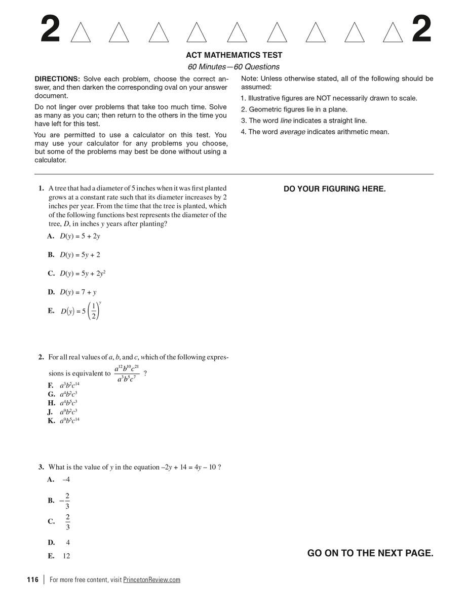 Extended Ebook Content For Princeton Review ACT Math Prep Practice Test 1