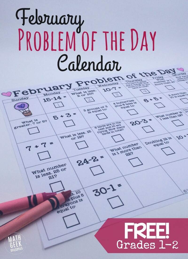 February Math Problem Of The Day Calendar FREE February Math Problem Of The Day Calendar FREE