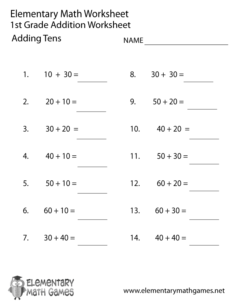 First Grade Adding Tens Worksheet Elementary Math Games First Grade Adding Tens Worksheet Elementary Math Games