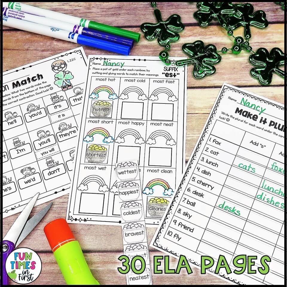 First Grade March NO PREP Printables 1st Grade March ELA And Math Worksheets Fun Times In First
