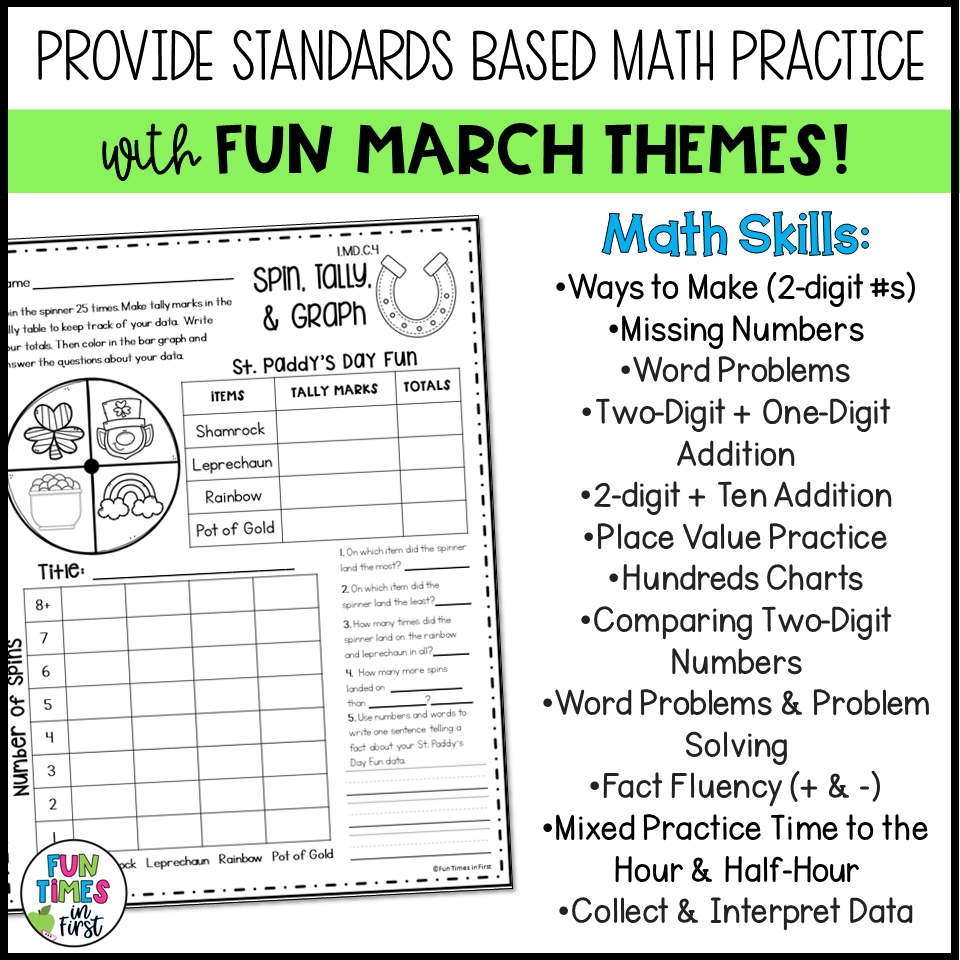 First Grade March NO PREP Printables 1st Grade March ELA And Math Worksheets Made By Teachers