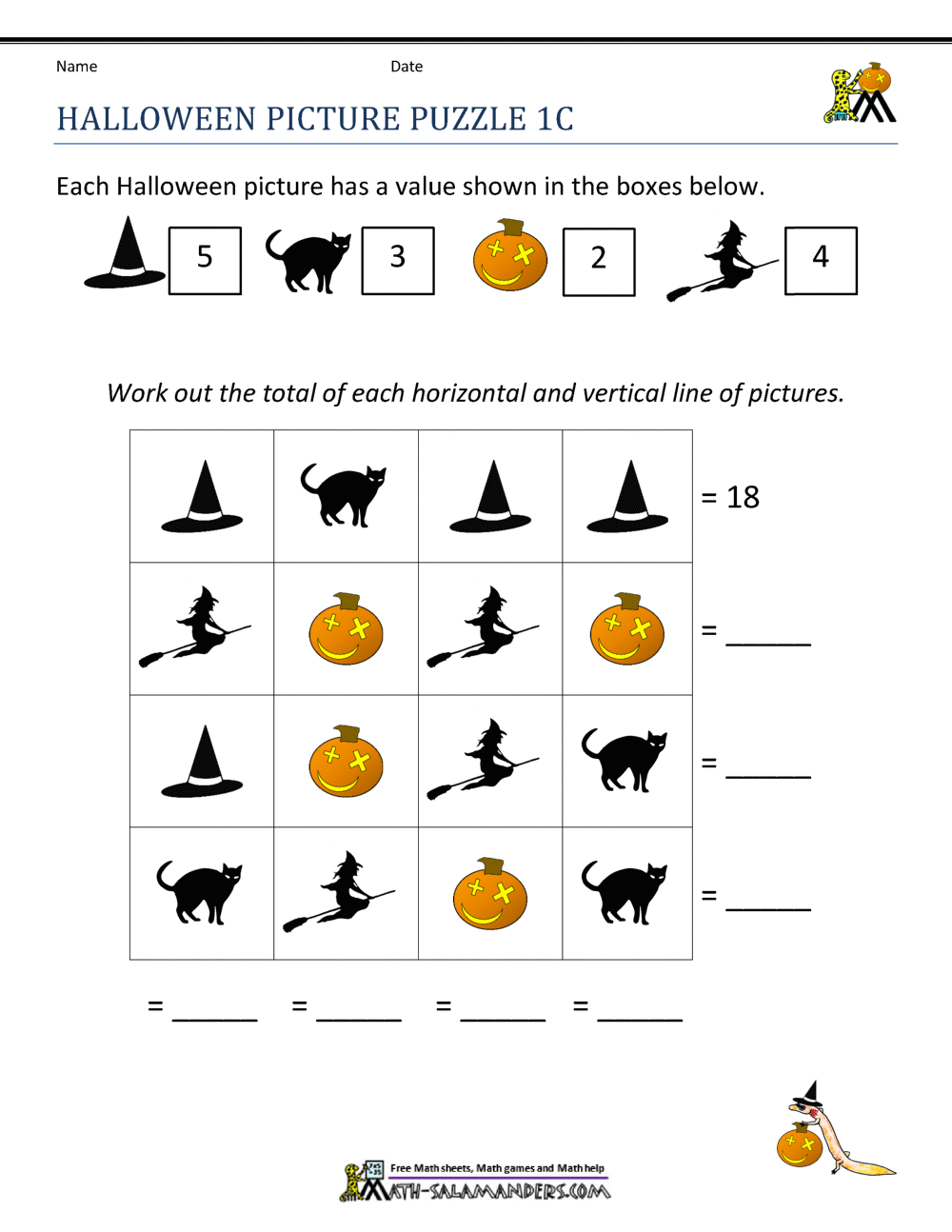 First Grade Math Worksheets Halloween Halloween Math Worksheets For Kindergarten