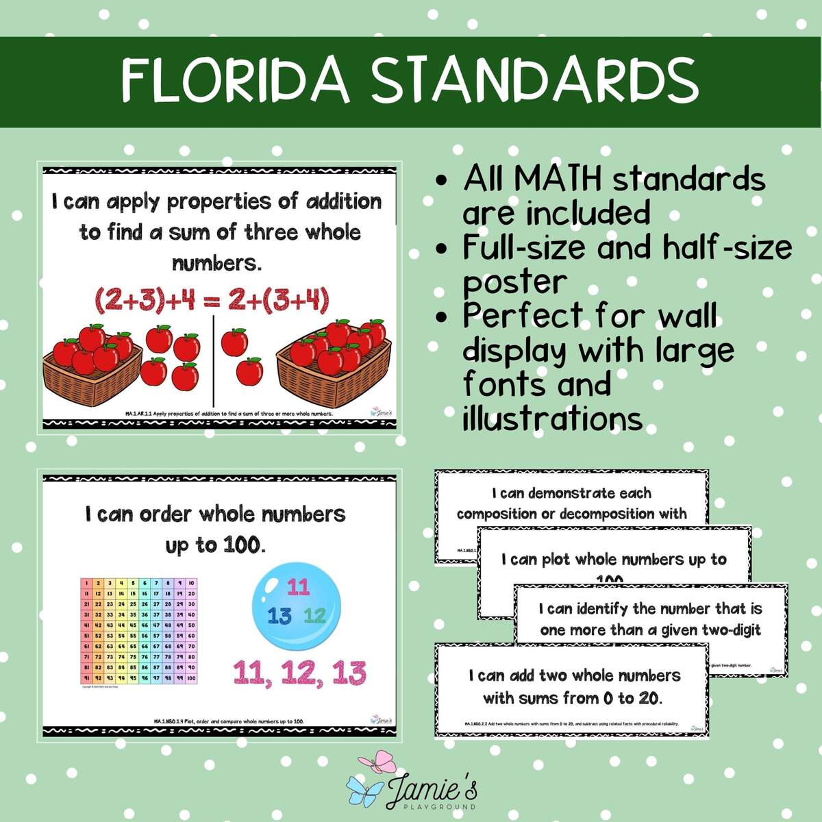 Florida BEST Standards 1st Grade MATH I Can Statements Full Half Pages Classful 1st Grade Florida BEST Math Standards Math Tech Connections