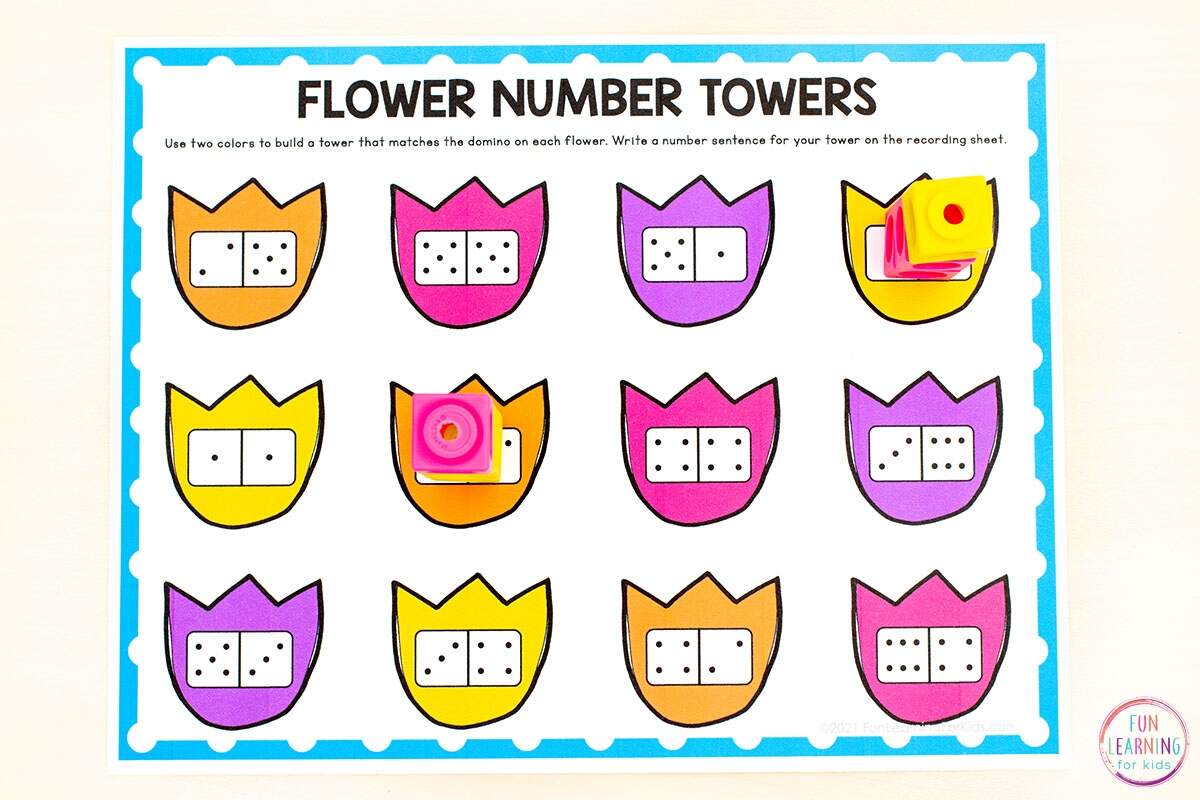 Flower Number Towers Free Printable Math Activity