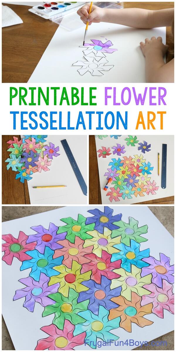 Flower Tessellation Activity For Kids With A Printable Template Frugal Fun For Boys And Girls