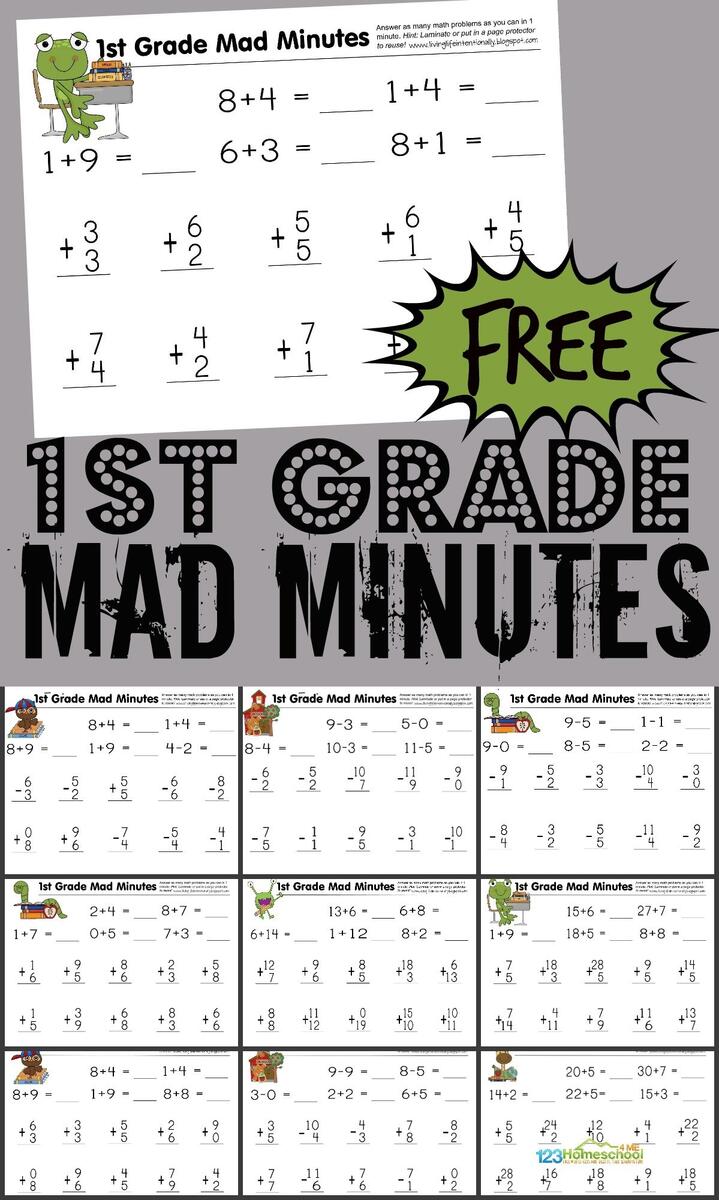 FREE 1st Grade Printable Math Worksheets First Grade Mad Minutes Mental Math Review 1st Grade Math Worksheet Catholic TheCatholicKid