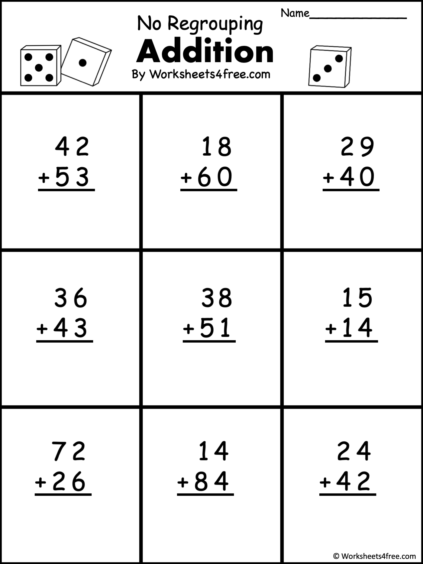 Free 2 Digit Addition Math Worksheet No Regrouping Worksheets4Free 2 Digit Addition Without Regrouping