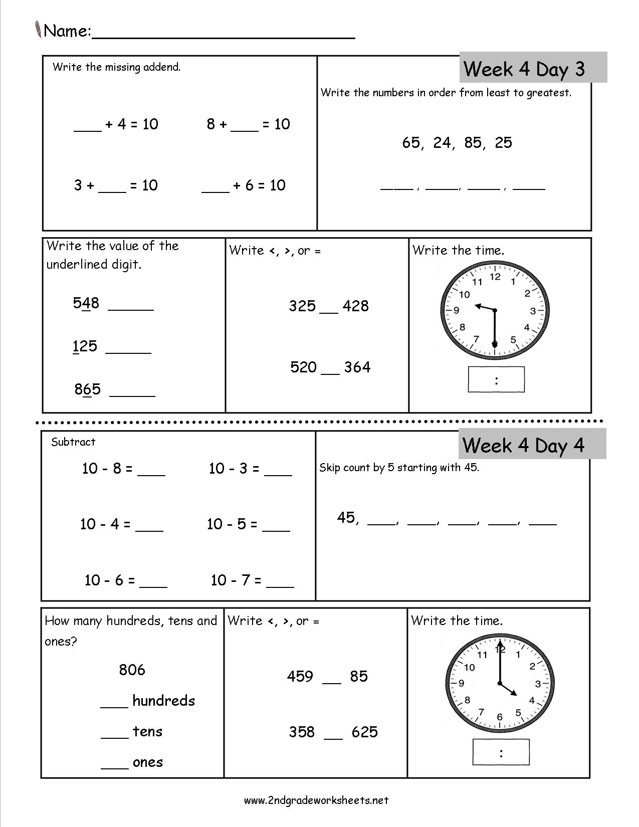 Free 2nd Grade Daily Math Worksheets Math Spiral Review Daily Worksheets Morning Work Homework Month 4 Winter Made By Teachers