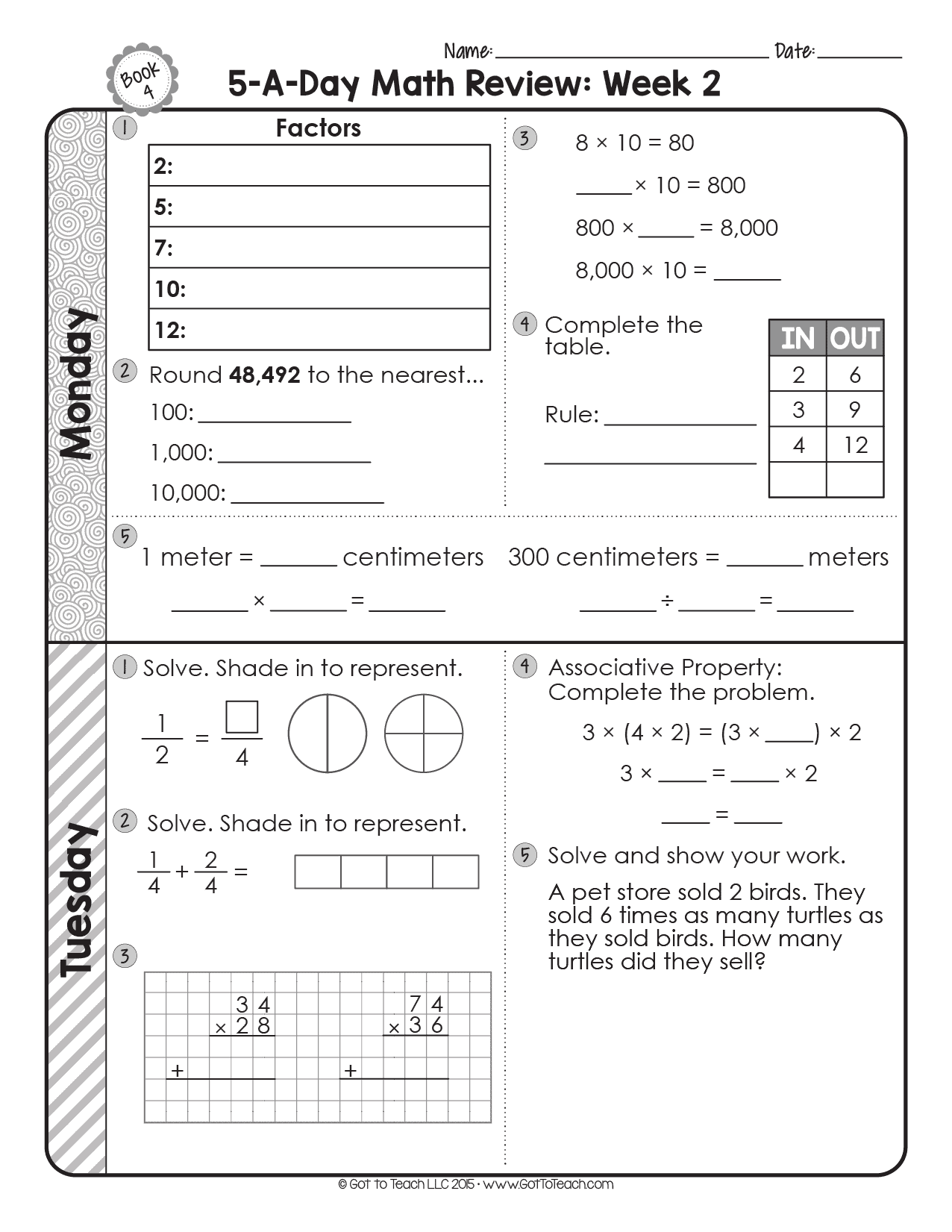 FREE 4th Grade Daily Math Spiral Review Teacher Thrive Worksheets Library