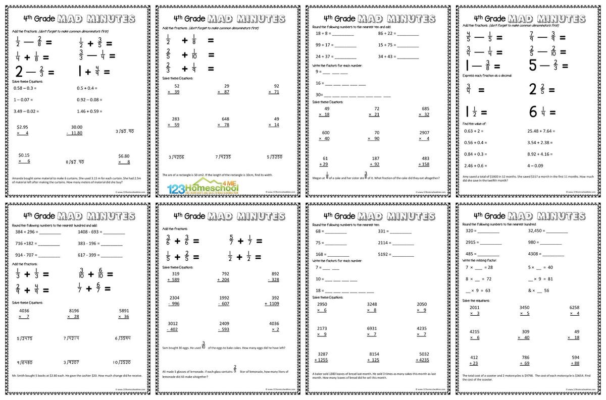 4th Grade Common Core Math Worksheets PRINTABLE Appletastic Learning