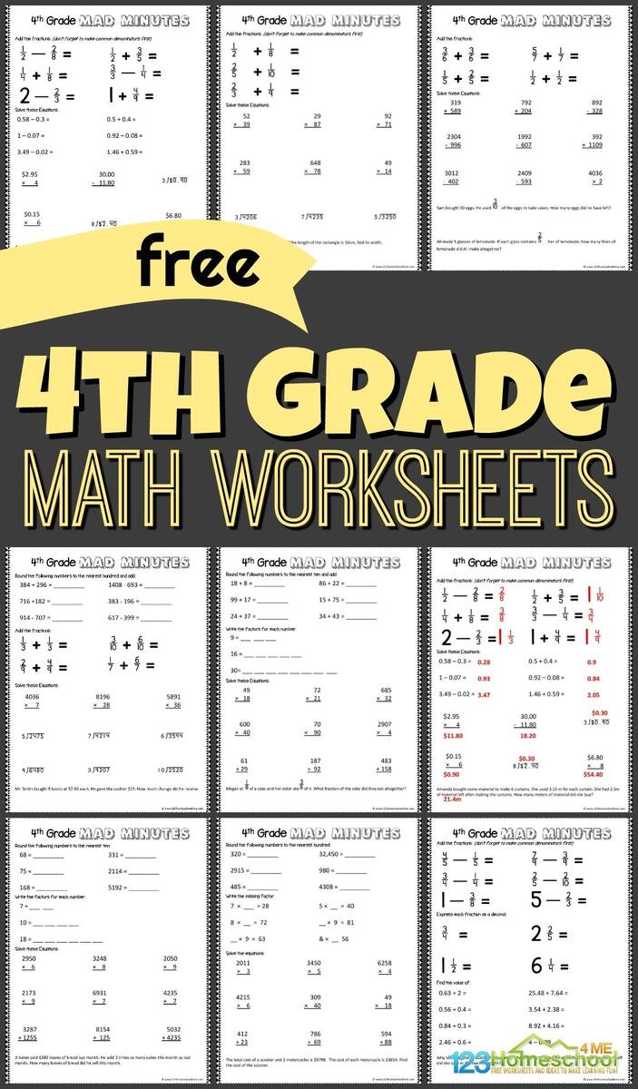 Free Printable 4th Grade Math Review Worksheet