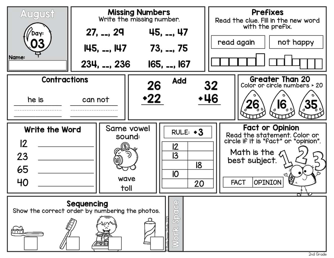 Free August Morning Bell Work Worksheets For 2nd Grade