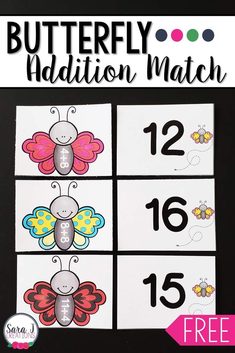 Free Butterfly Addition Within 20 Matching Game Sara J Creations
