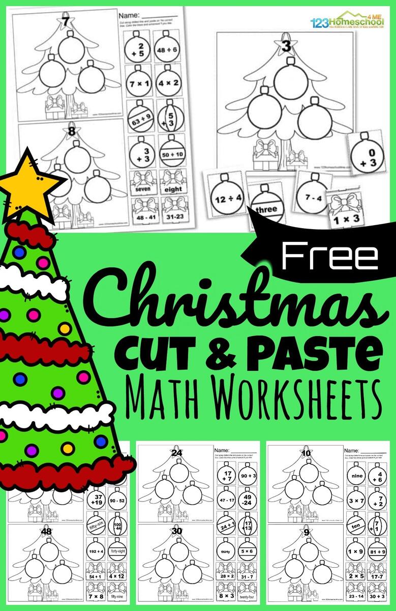 Free CUT And PASTE Christmas Math Worksheets Free CUT And PASTE Christmas Math Worksheets