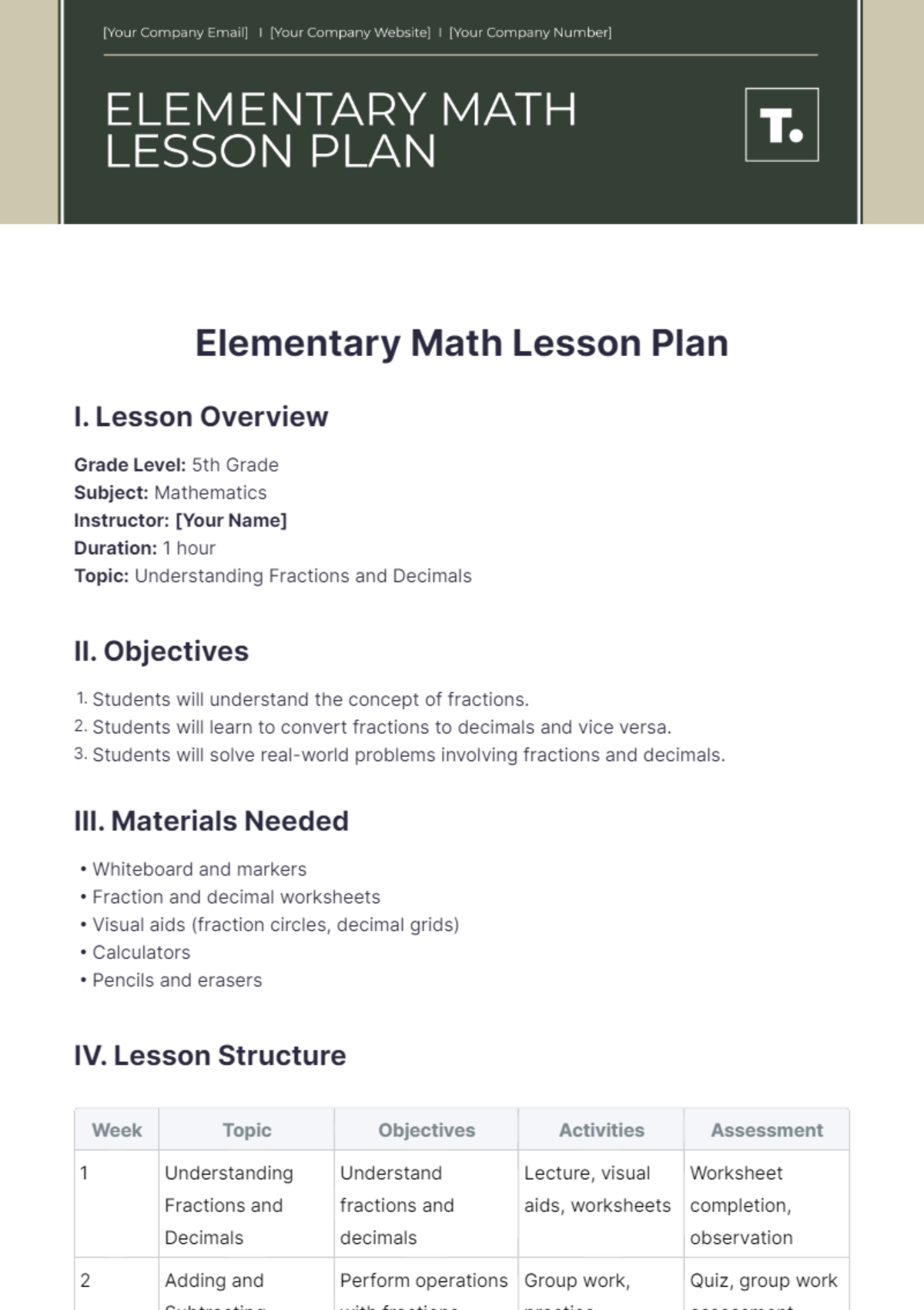 Free Elementary Math Lesson Plan Template To Edit Online Free Elementary Math Lesson Plan Template To Edit Online