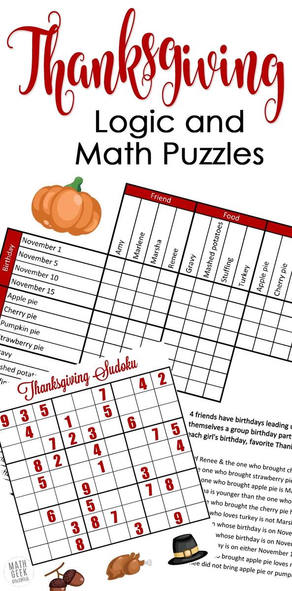 FREE Fun Thanksgiving Math Puzzles For Older Kids