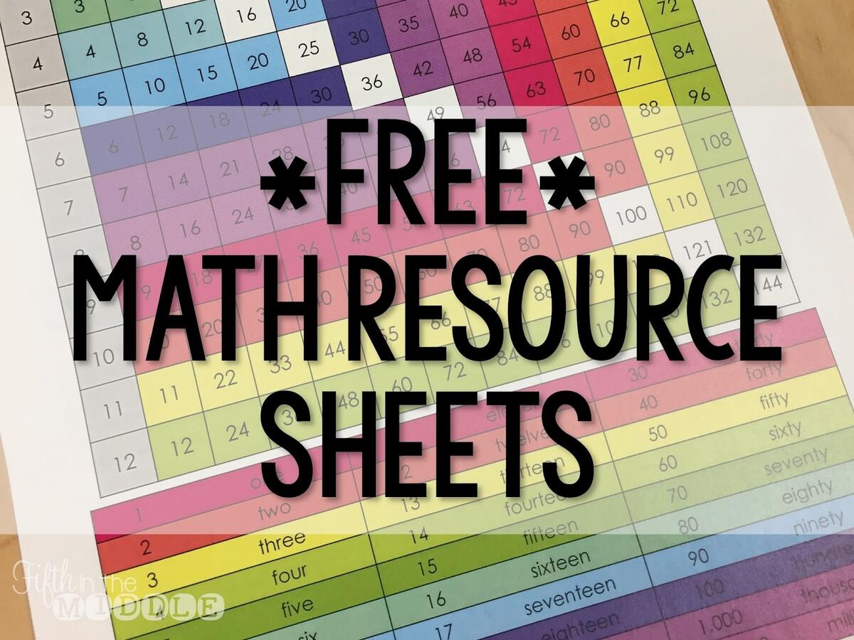 FREE Math Resource Sheets Fifth In The Middle