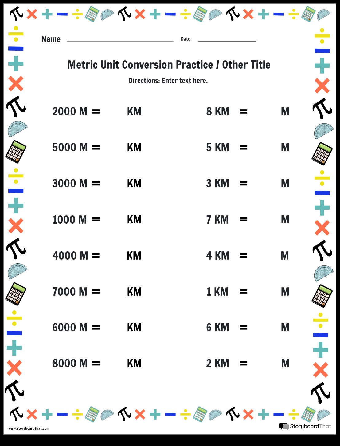 Free Metric Worksheets Customize With Storyboard That Measurement Math Anchor Chart Etsy