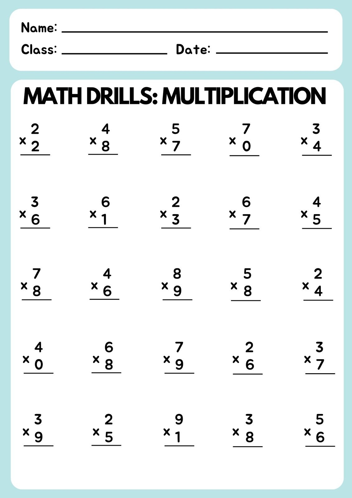 Free Multiplication Worksheet To Use And Print Canva Multiplying Dividing Within 100 Worksheet Download