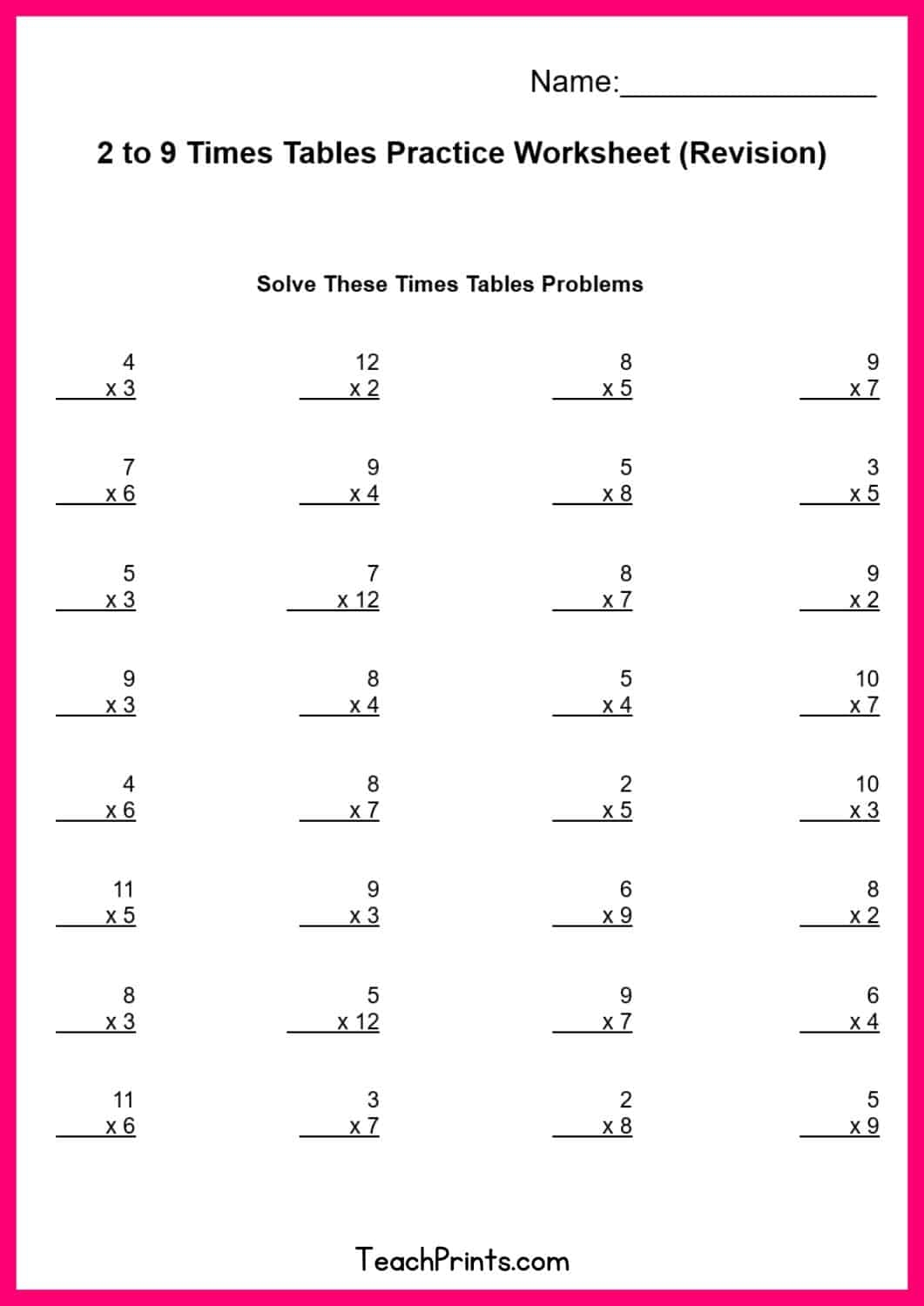 Free Nine Times Tables Worksheets 8 Versions Teach Prints Free Nine Times Tables Worksheets 8 Versions Teach Prints