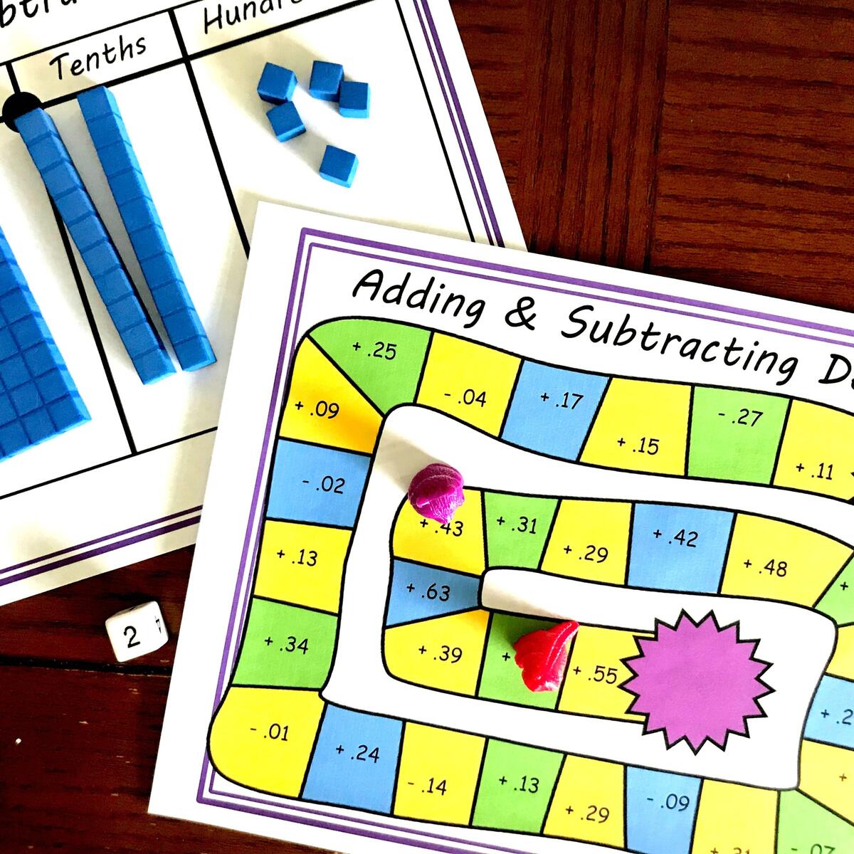 FREE No Prep Adding And Subtracting Decimal Game Using Base Ten Blocks FREE No Prep Adding And Subtracting Decimal Game Using Base Ten Blocks