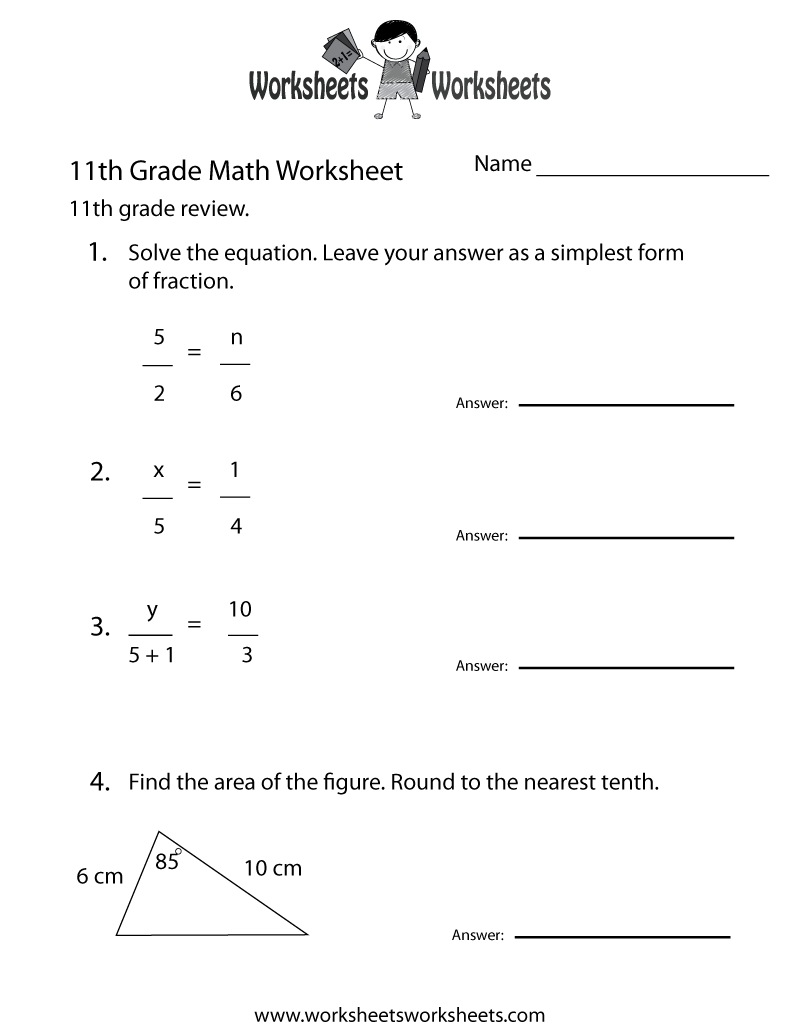Free Printable 11th Grade Math Review Worksheet Free Printable Eleventh Grade Math Practice Worksheet
