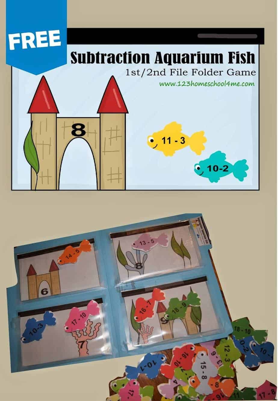 FREE Printable Aquarium Subtraction Math Games For Grade 1