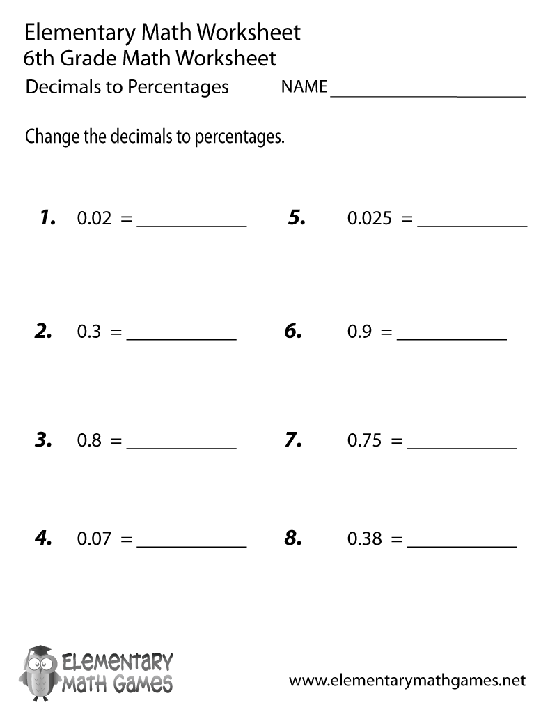Free Printable Decimals To Percentages Worksheet For Sixth Grade Free Printable Decimals To Percentages Worksheet For Sixth Grade