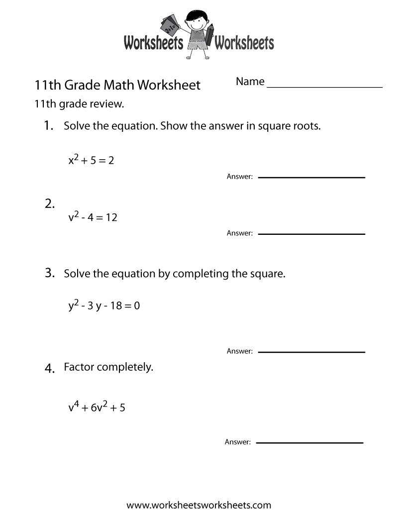 Free Printable Eleventh Grade Math Practice Worksheet Free Printable Eleventh Grade Math Practice Worksheet