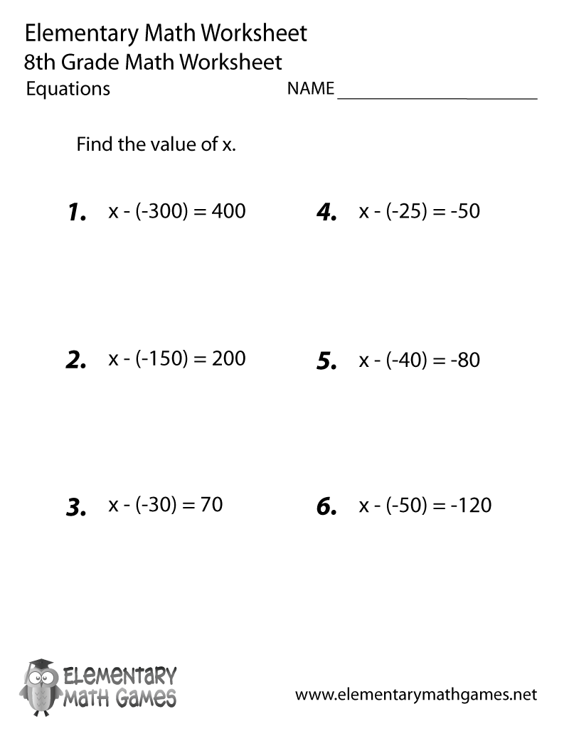 Free Printable Equations Worksheet For Eighth Grade Free Worksheets For Linear Equations Grades 6 9 Pre Algebra Algebra 1