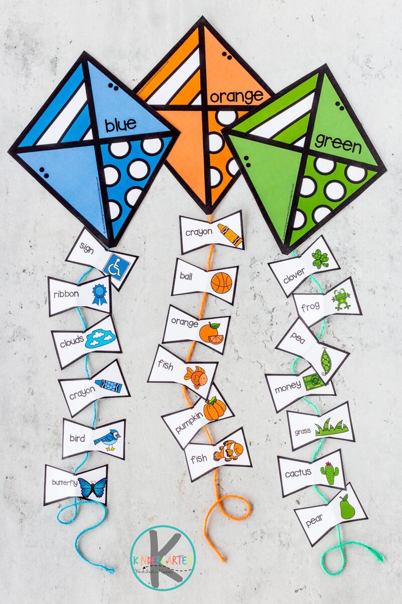 FREE Printable Learning Colors Spring Kite Color Matching Game