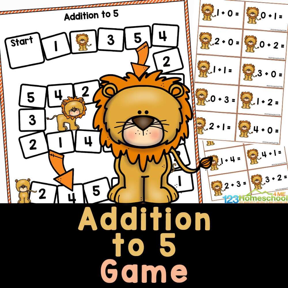FREE Printable Lion Addition To 5 Math Games Addition Games Print Play LEARN Susan Jones Teaching