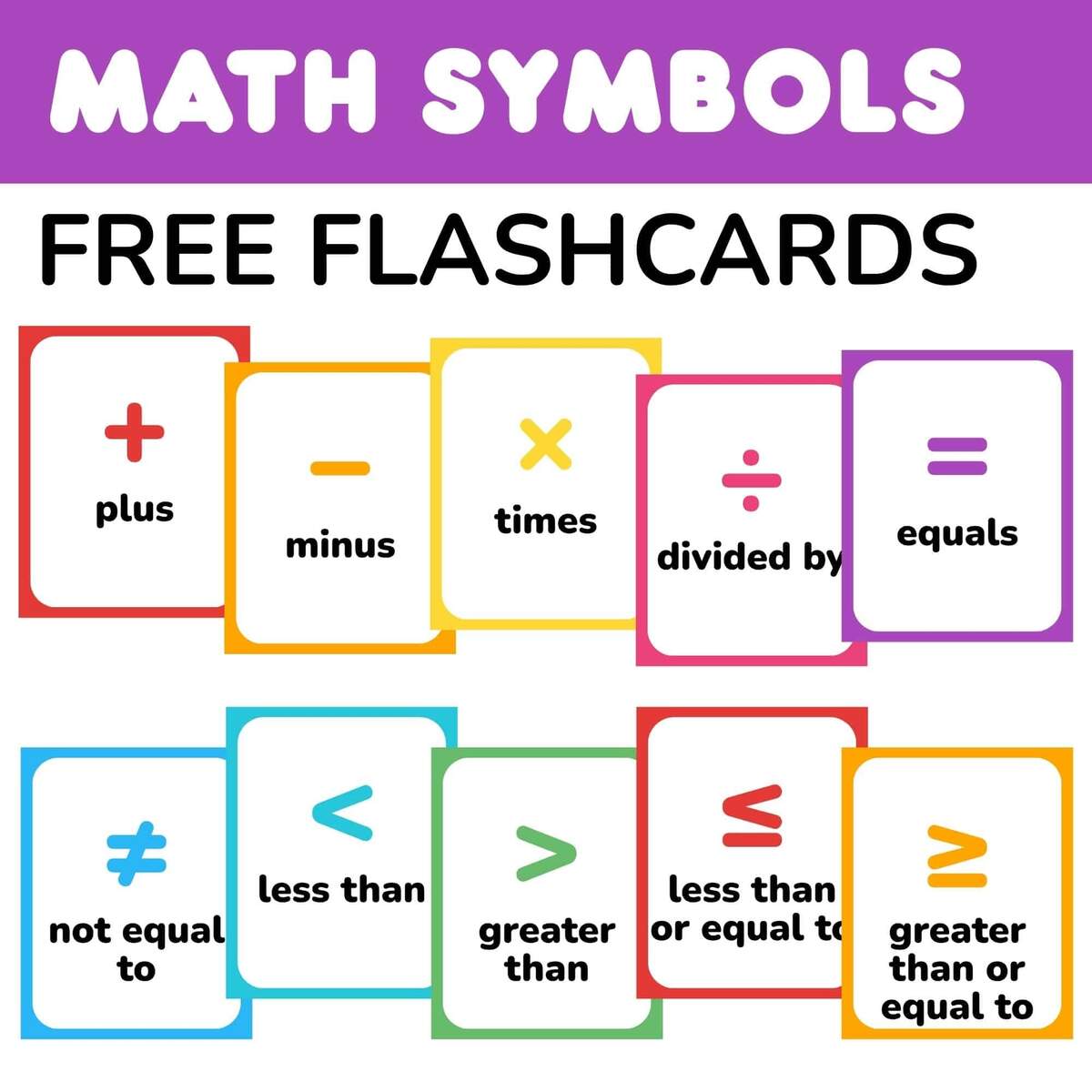 Free Printable Math Symbols Flashcards For Kids