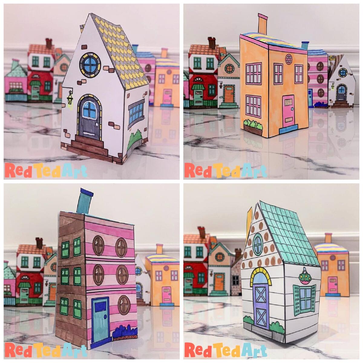 Free Printable Paper House Templates Red Ted Art Kids Crafts Foldable 3D Shapes FREE Printable Nets
