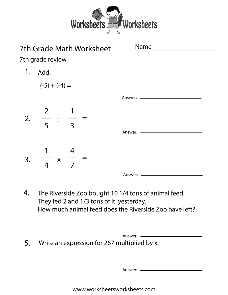 Free Printable Seventh Grade Math Practice Worksheet Worksheets Library