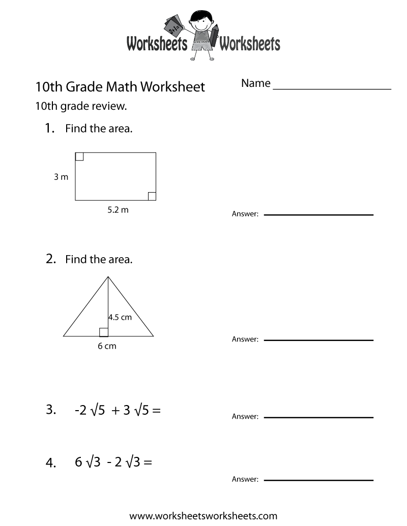 10th Grade Math Review Worksheet Worksheets Worksheets