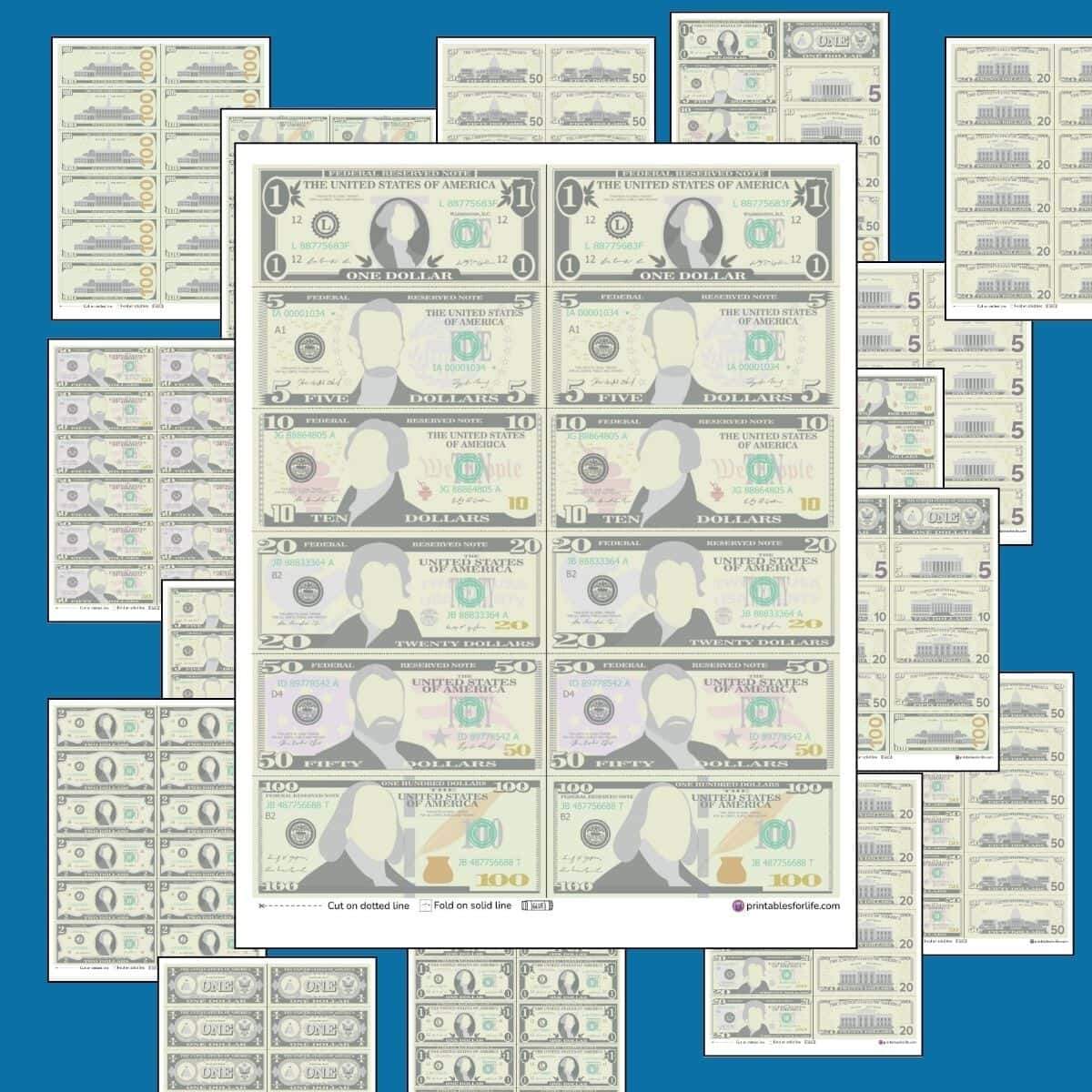 Free Printable US Money Bills PDF