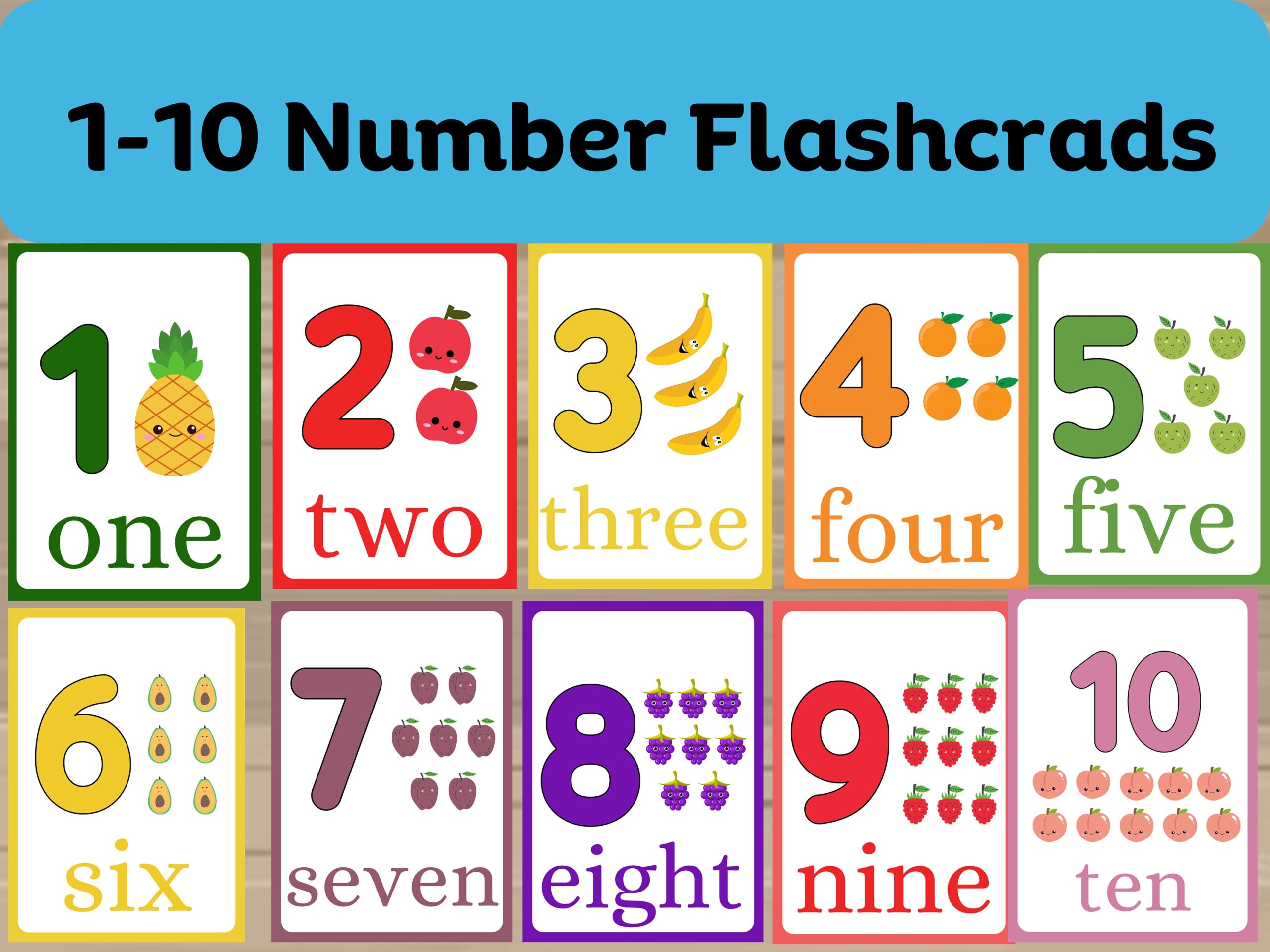 Fruit Number Flashcards 1 10 Preschool Counting Activity Instant Download Etsy Page 2 Free Math Flashcard Templates To Edit And Print Canva