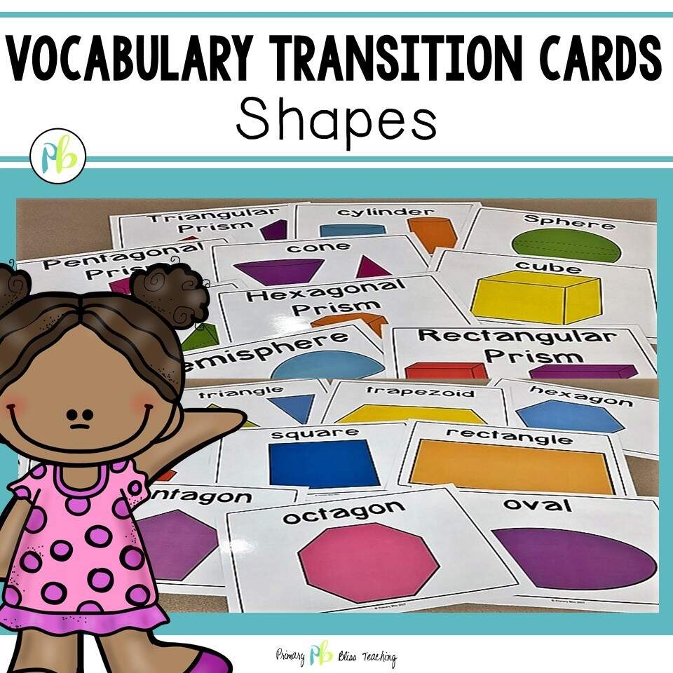 Geometry SHAPE Vocabulary Cards For First Grade Primary Bliss Teaching