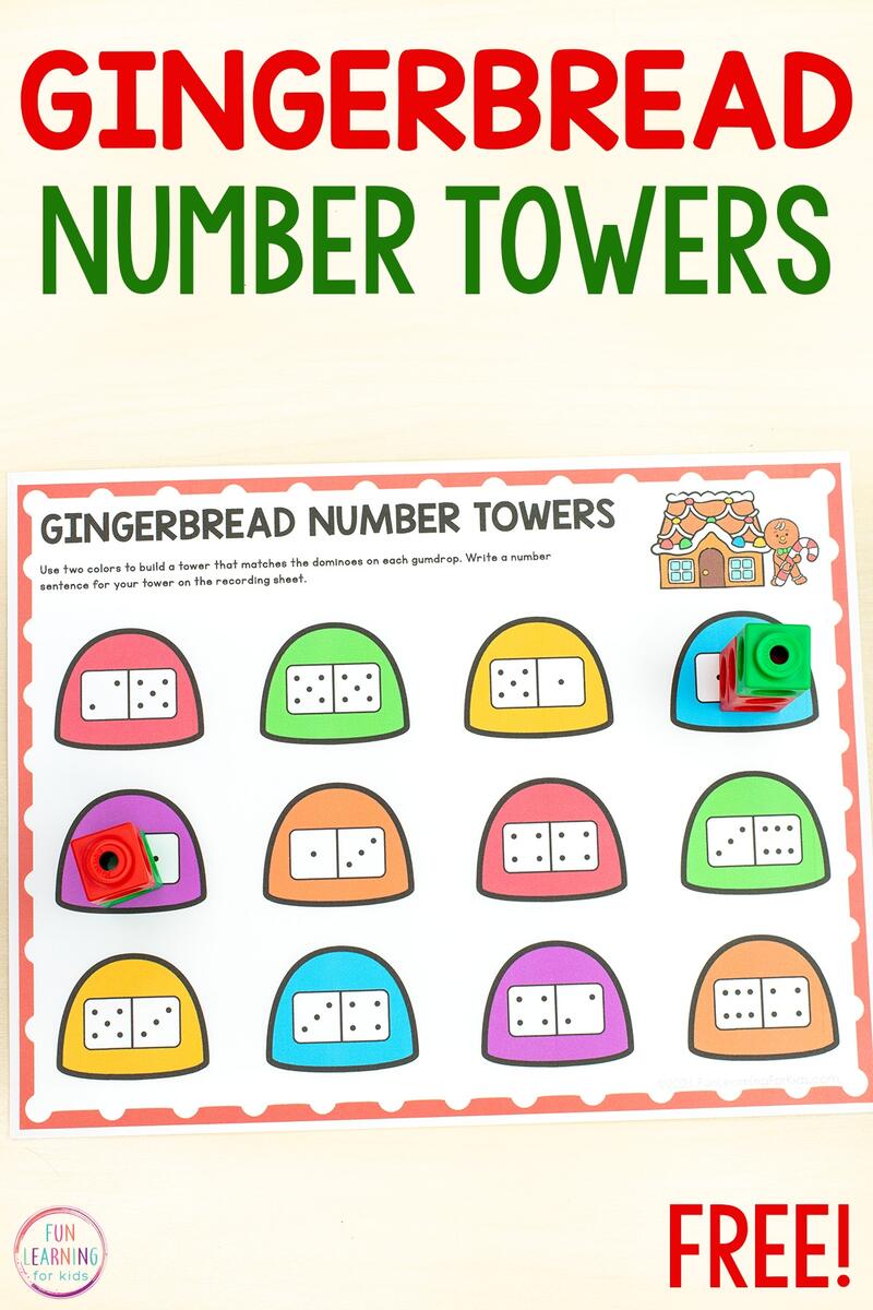 Gingerbread Number Towers Free Printable Math Activity Gingerbread Addition And Subtraction Mats Free Printable